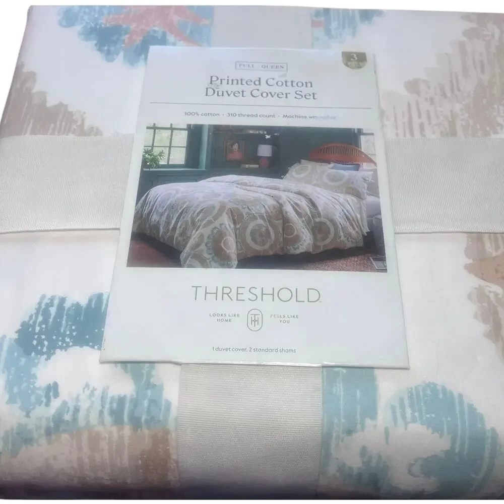 Threshold Printed Cotton Duvet Cover Set Full/Queen NWT 3 Pieces